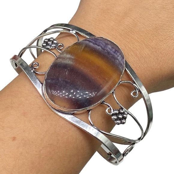 Artisan Silver Cuff with Fluorite Stone - Picture 2 of 4